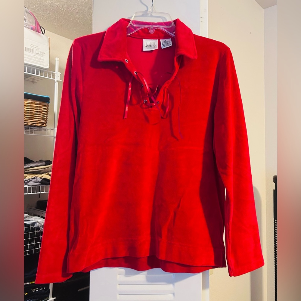 Chic Maxwell Jenson Red Lace-Up V-Neck Women's Blouse Size S